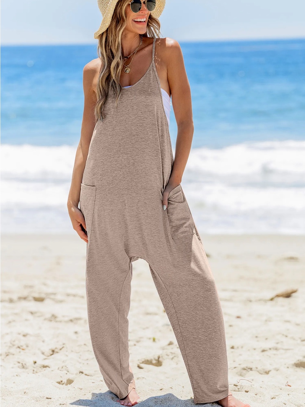 Cupshe Taupe Sleeveless Beach Jumpsuit Cover-Up - Picture 4 of 6